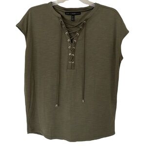 White House Black Market Tie Front Sleeveless Top in Green NWOT